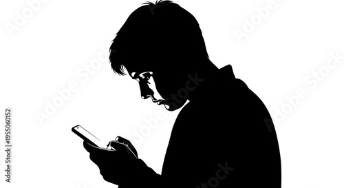 Silhouette of a Young Person Using a Smartphone