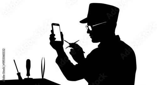 Silhouette of a Technician Repairing a Smartphone