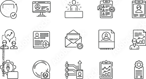 Human Resources Recruitment and User Performance Line Icons Set
