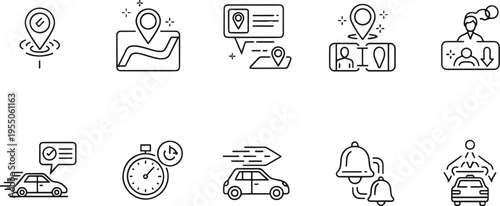 Car GPS Tracking and Smart Navigation Line Icons Set