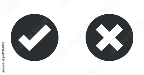 Checkmark and Cross Mark Icons in Dark Circles on White Background Symbolizing Yes and No