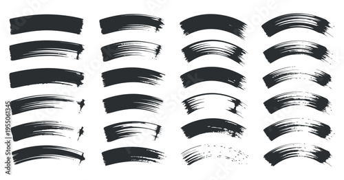Collection of black brush strokes on white background artistic and graphic elements