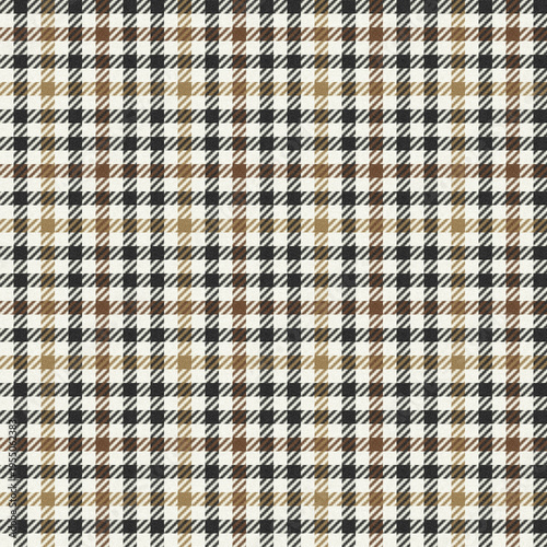 Houndstooth Wool Woven Plaid Fabric Fashion Textile Checkered Brown Cream Black Seamless Repeating Pattern