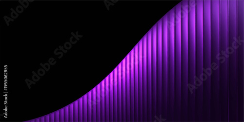 Glowing purple abstract lines create a digital wave of energy and light against a dark space backdrop with colorful rainbow rays and a blue motion texture