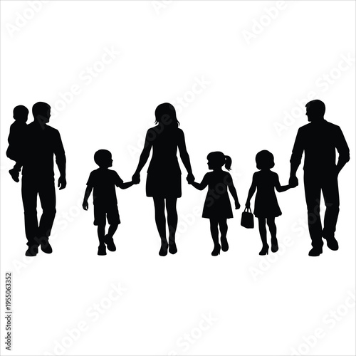 Silhouette of a blended family walking together