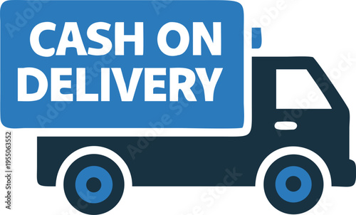 Delivery service illustrated with a blue vehicle displaying cash on delivery information quickly