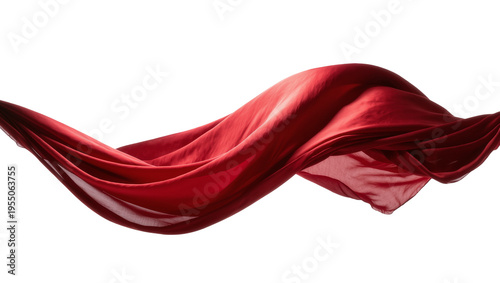 Fényképezés Isolated elegant red fabric flowing softly luxurious wavy texture delicate texti