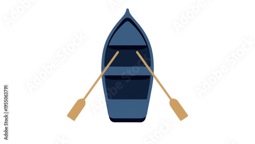 Картината върху платно Isolated blue wooden rowboat with two oars from above ready for summer water tra
