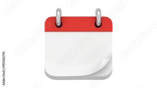 Canvas Print Isolated blank red-top calendar icon with curled paper pages, 3D rendering illus