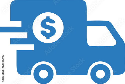 Blue money delivery truck swiftly transports funds showing speed and efficiency now