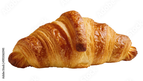 Isolated crispy golden brown croissant with flaky layers, fresh baked and delicious