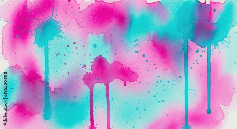 Fototapeta premium Abstract Pink and Teal Watercolor Paint Splatter Background