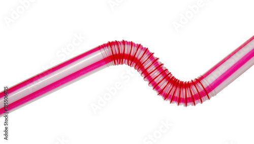 Fotografie Isolated single pink and white striped plastic drinking straw bent at the flexib
