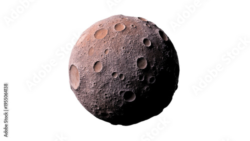 Photos Isolated barren celestial body with many impact craters, showing a rough rocky t