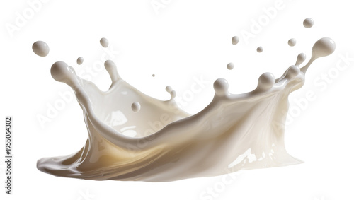 Isolated dynamic splash of fresh creamy milk or yogurt drink with flying droplets.