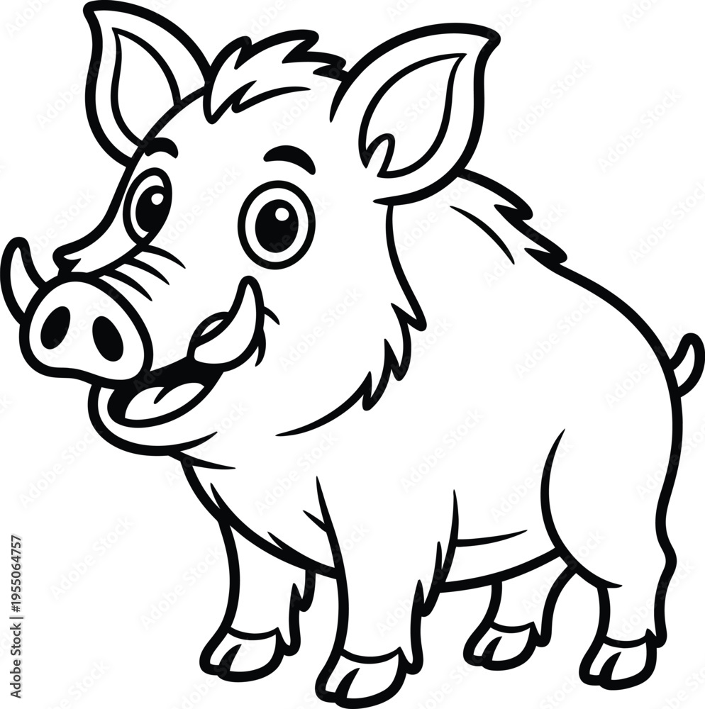 Fototapeta premium A cartoon boar with a happy expression standing