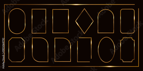 Thin realistic premium, luxury, vip gold rectangular, oval frame. Blank metal element for banner, emblem, sticker, label. Isolated elegant text box on black background. Vector illustration EPS10