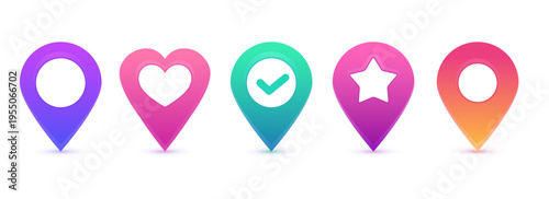 Set of gradient location pins in modern UI style. Clean shapes, soft transitions and minimal design. Perfect for apps, maps, navigation and interface design.