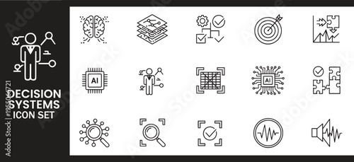 Decision Systems Strategic AI Intelligence and Business Analysis Icon Set