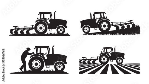 Tractors Farming Equipment Silhouettes For Agriculture Concepts