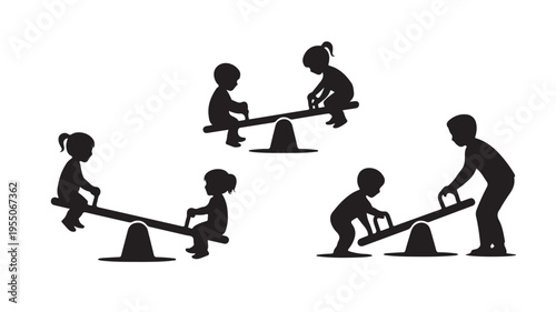 Children Playing On Seesaw Silhouettes For Kids Activities Concepts