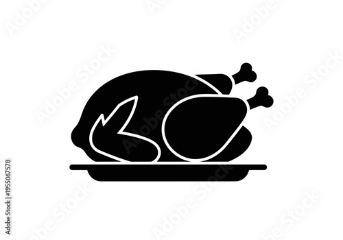 A perfectly roasted chicken silhouette on a nice platter icon simple style for web and mobile app design vector illustration
