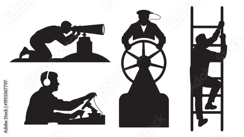 Silhouette Of Various Occupations And Activities On White Background For Labor Concepts
