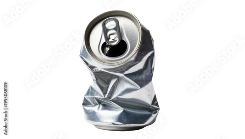 Canvastavla Isolated crushed aluminum soda can with an open top, shiny metal surface, ready for recycling