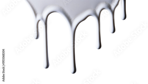 Isolated abstract white paint or creamy liquid flowing down and dripping with a thick texture