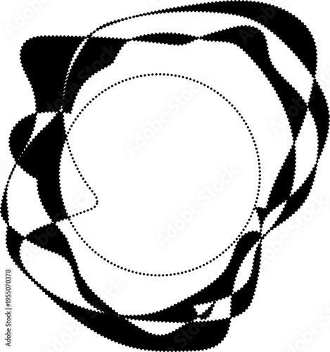 Layered blob shape with dotted contour forming irregular circular frame structure