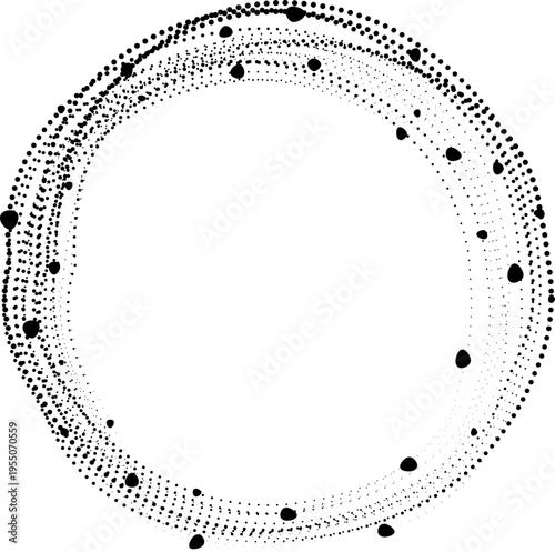 Elliptical ring structures formed by scattered dots creating clustered contour paths