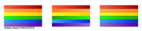 Three rainbow-colored LGBT community flags with gradient colors on a white background