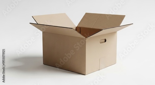 Open brown cardboard moving box container.