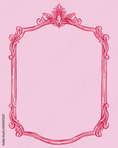 Vector square frame with antique feel and jagged, vibrant hand-drawn lines. Line drawing of elegant vintage-style frame with rounded and patterned edges. Monochrome illustration for postcards.