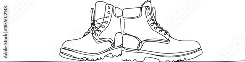 Black and white line drawing of two work boots angled slightly