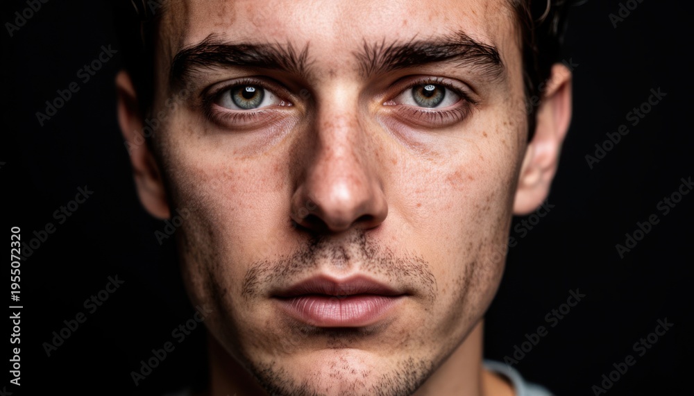 Obraz premium Serious young man with intense expression in dramatic low light portrait photography
