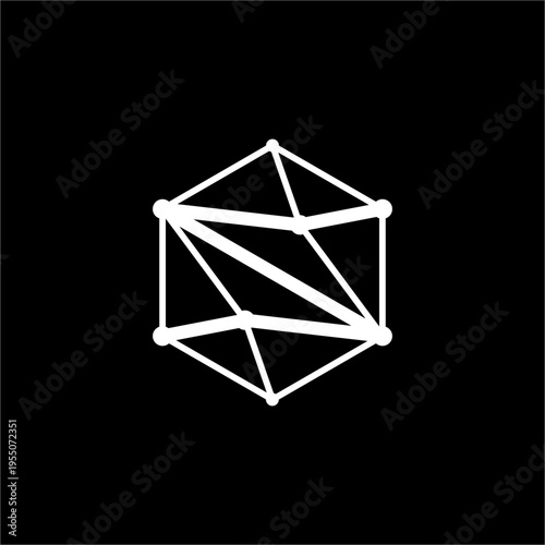 A futuristic logo merging letter S within a complex, multifaceted geometric hexagon node structure.