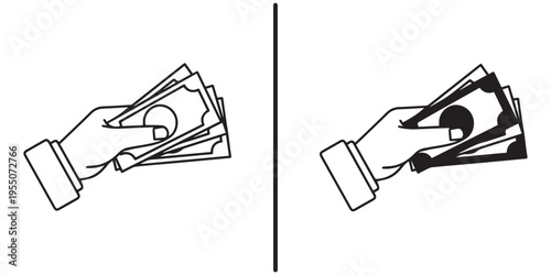 A black and white illustration of hands holding money.