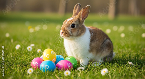 Cute Easter Bunny with Eggs