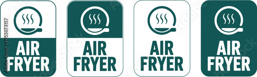 Air Fryer Safe Kitchenware Symbol Set with Cooking Pot Steam Icons and Bold Typography for Product Packaging and Appliance User Manuals