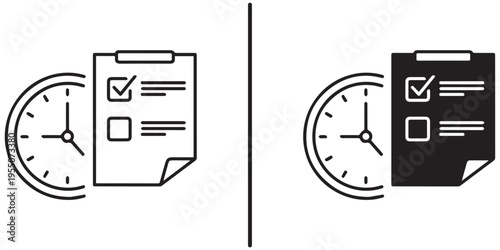 A checklist and clock icons representing time management and productivity
