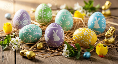 Decorated Easter Eggs on Table