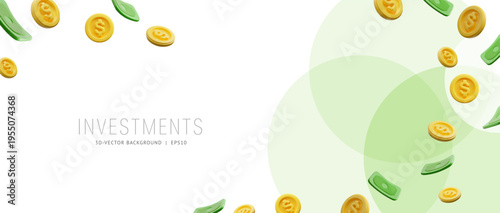 Banner with falling 3D gold dollar coins and green paper bills.