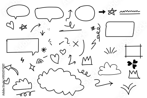 Scribble doodle underline emphasis line shape set. Hand drawn brush stroke elements.