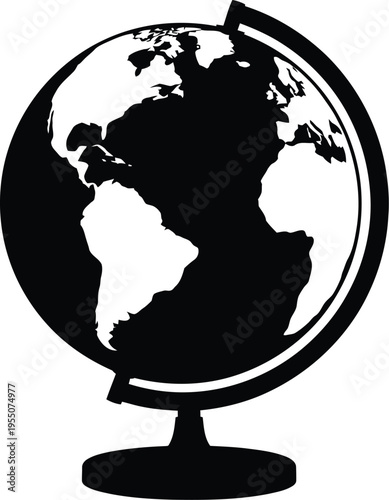 Black and white vector illustration of a globe showing the Americas