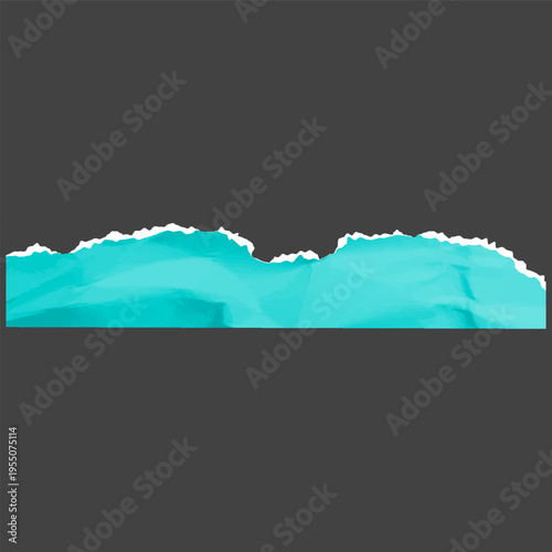 Blue crumpled torn paper page strip with top jagged edge, torn sheet fragment, vector realistic wrinkled cardboard scrap
