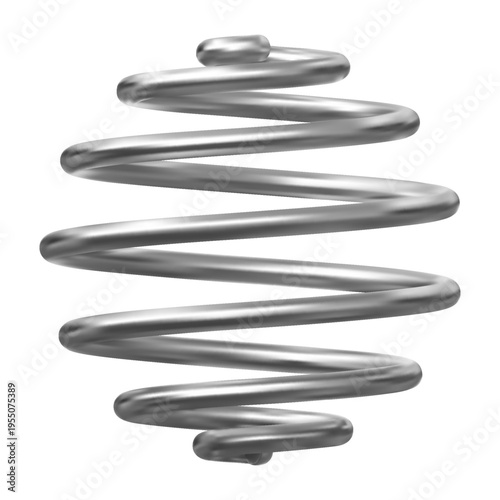 Metal spring, extended silver coil 3D vector icon, realistic flexible spiral metal wire, heliciform round conical shaped