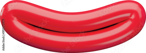 Laugh mouth expression, vector cartoon smile closed mouth, comic funny red lips 3D plastic style facial excitement