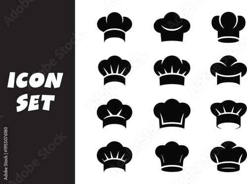 Creative collection of stylized chef hats icons in black and white design.