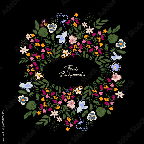 Floral frame template background. Colorful flower frame in vector